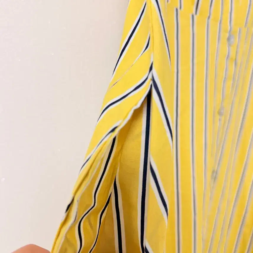 [BUNJANG] SATIN Yellow Stripe Sleeveless Shirt Dress / [SATIN] 옐로우 스트라이프 셔츠 원피스