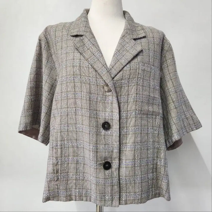 [BUNJANG] SYSTEM Italian Linen Blend Check Short Sleeve Jacket / [한섬 정품] SYSTEM 이탈리아 원단 리넨 체크 반팔 자켓 66~77