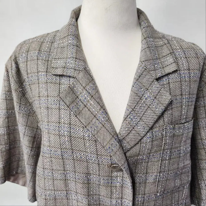 [BUNJANG] SYSTEM Italian Linen Blend Check Short Sleeve Jacket / [한섬 정품] SYSTEM 이탈리아 원단 리넨 체크 반팔 자켓 66~77