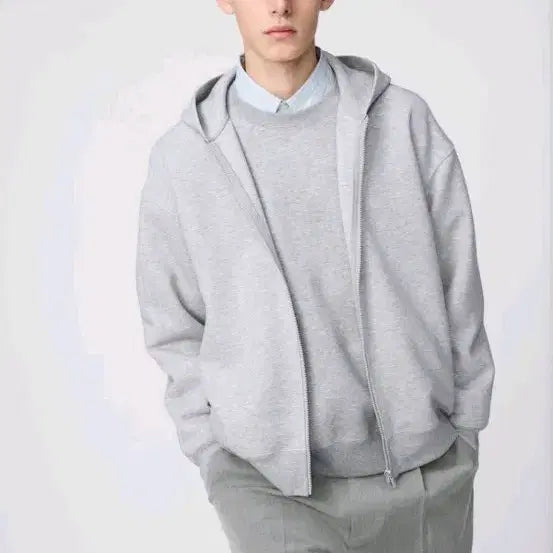 [BUNJANG] Uniqlo Grey C Sweat Full Zip Hoodie / 유니클로 C 스웨트 풀집업 후드 그레이