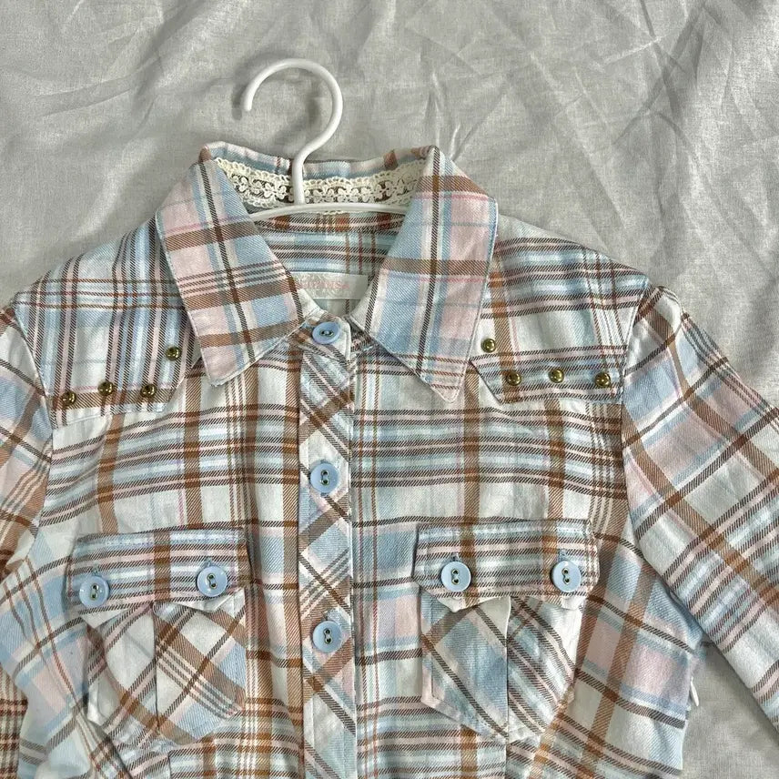 [BUNJANG] LIZ LISA Pastel Sky Pink Check Shirt Dress / 리즈리사 파스텔 하늘 핑크 체크 셔츠 원피스