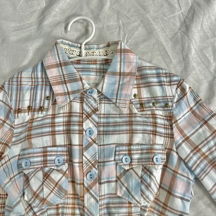 [BUNJANG] LIZ LISA Pastel Sky Pink Check Shirt Dress / 리즈리사 파스텔 하늘 핑크 체크 셔츠 원피스