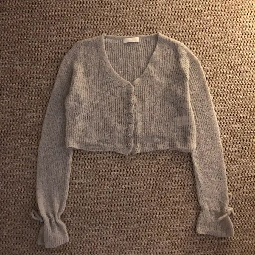 [BUNJANG] RE_L Gray Ribbon Detail Cropped Cardigan / RE_L 리엘 그레이 가디건