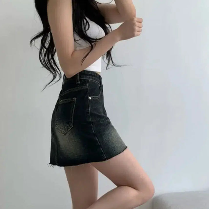 [BUNJANG] Boogie Shop Washed Denim Skirt / 부기샵 워싱 데님스커트