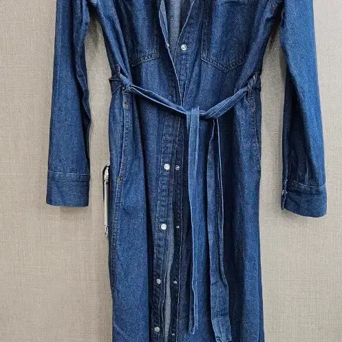 [BUNJANG] Denim Long Shirt Dress with Belt Set / 청 데님 롱 셔츠 원피스 벨트 세트