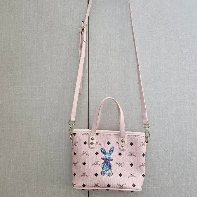 [BUNJANG] Pink Tote Bag Shoulder Bag with Rabbit Printing / 핑크 토트백 숄더백 토끼 프린팅