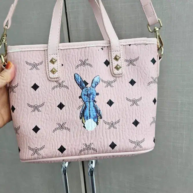 [BUNJANG] Pink Tote Bag Shoulder Bag with Rabbit Printing / 핑크 토트백 숄더백 토끼 프린팅