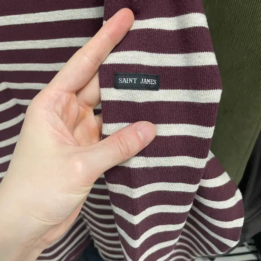 [BUNJANG] Saint James Striped T-Shirt Burgundy / 세인트제임스 스트라이프 티셔츠(버건디)