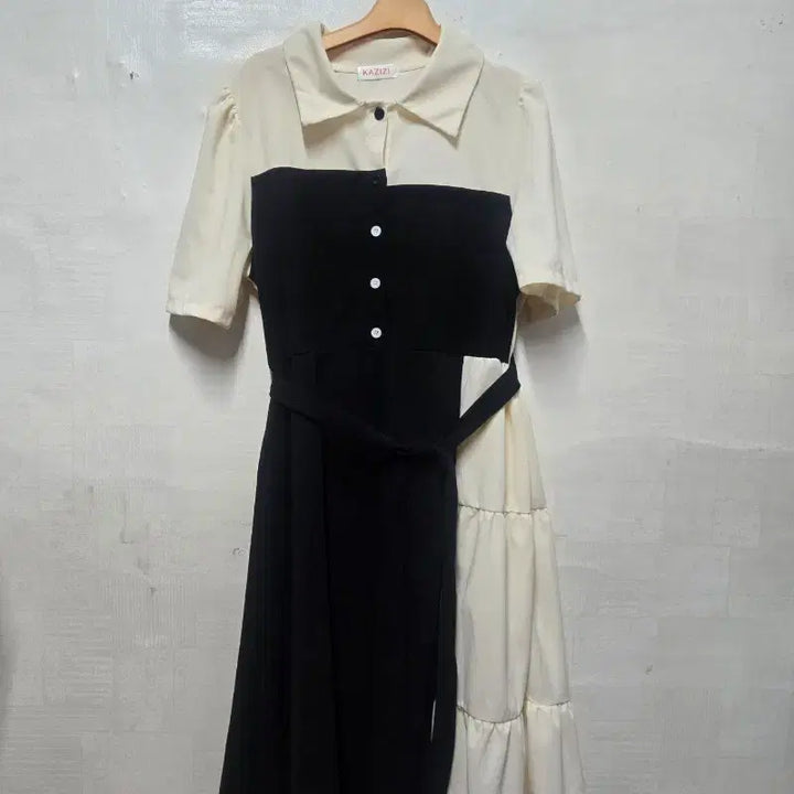 [BUNJANG] Color-Block Short-Sleeve Dress / 반팔 배색 원피스 55~66