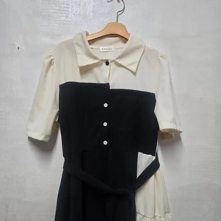 [BUNJANG] Color-Block Short-Sleeve Dress / 반팔 배색 원피스 55~66