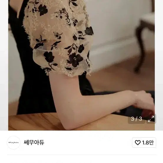 [BUNJANG] Flower See-through Puff Sleeve Black Mini Dress / 플라워 시스루 퍼프 블랙 미니 원피스