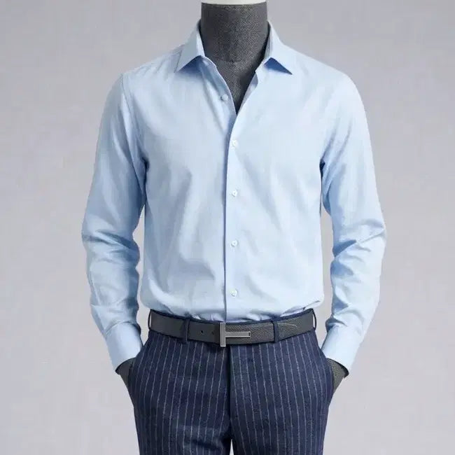 [BUNJANG] AND Z Solid Blue Slim Fit Dress Shirt / 지오지아 And Z / 앤드지 솔리드 블루 슬림핏 드레스셔츠 / 100