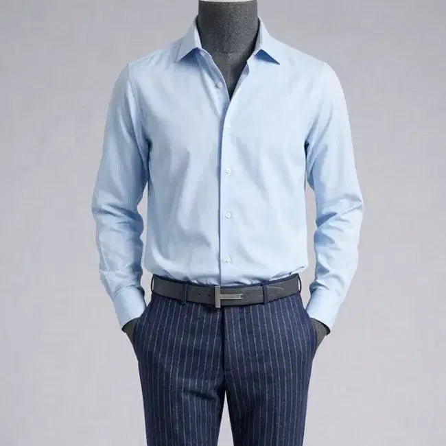 [BUNJANG] AND Z Solid Blue Slim Fit Dress Shirt / 지오지아 And Z / 앤드지 솔리드 블루 슬림핏 드레스셔츠 / 100