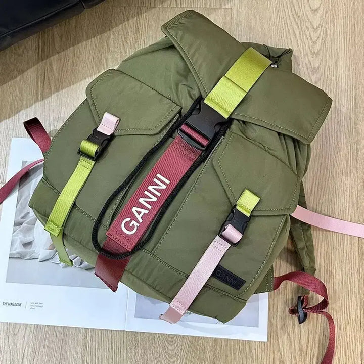 [BUNJANG] GANNI Padded Nylon Backpack Khaki / GANNI 패딩 나일론 백팩 카키