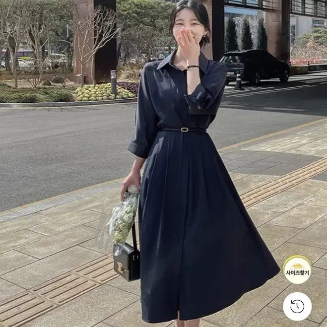 [BUNJANG] Aknyeo Diary Navy 7-Sleeve Shirt Dress / 악녀일기 네이비 셔츠 원피스 (7부소매)