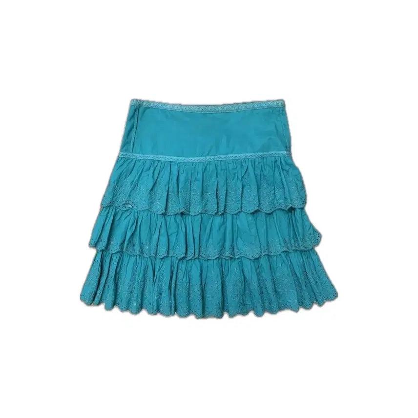 [BUNJANG] Floral Embroidery Frill Long Skirt - Mint / 꽃 자수 프릴 롱스커트 민트