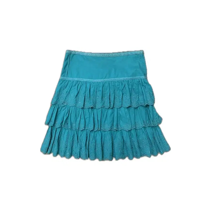 [BUNJANG] Floral Embroidery Frill Long Skirt - Mint / 꽃 자수 프릴 롱스커트 민트