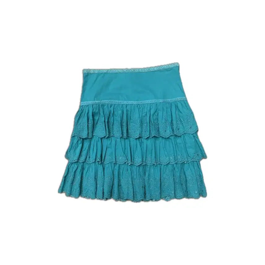 [BUNJANG] Floral Embroidery Frill Long Skirt - Mint / 꽃 자수 프릴 롱스커트 민트