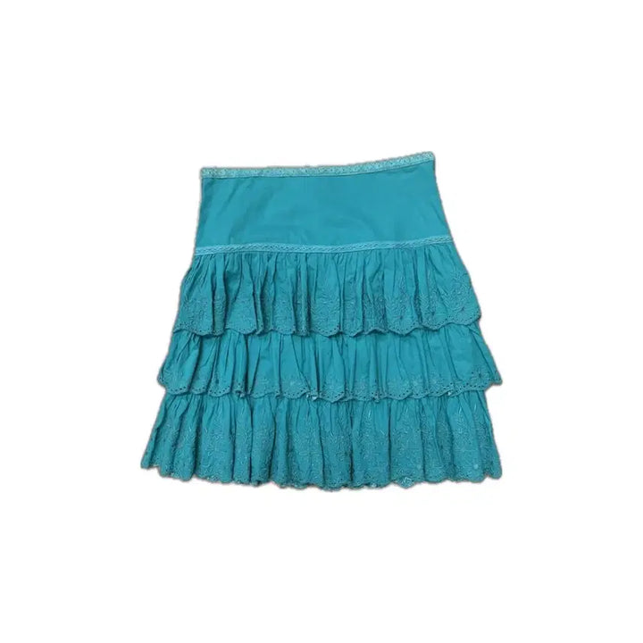[BUNJANG] Floral Embroidery Frill Long Skirt - Mint / 꽃 자수 프릴 롱스커트 민트