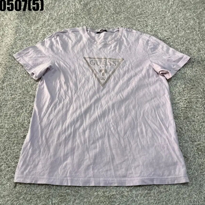 [BUNJANG] Guess Triangles Logo Short Sleeve T-Shirt / 게스 삼각 로고 반팔 티셔츠 연보라