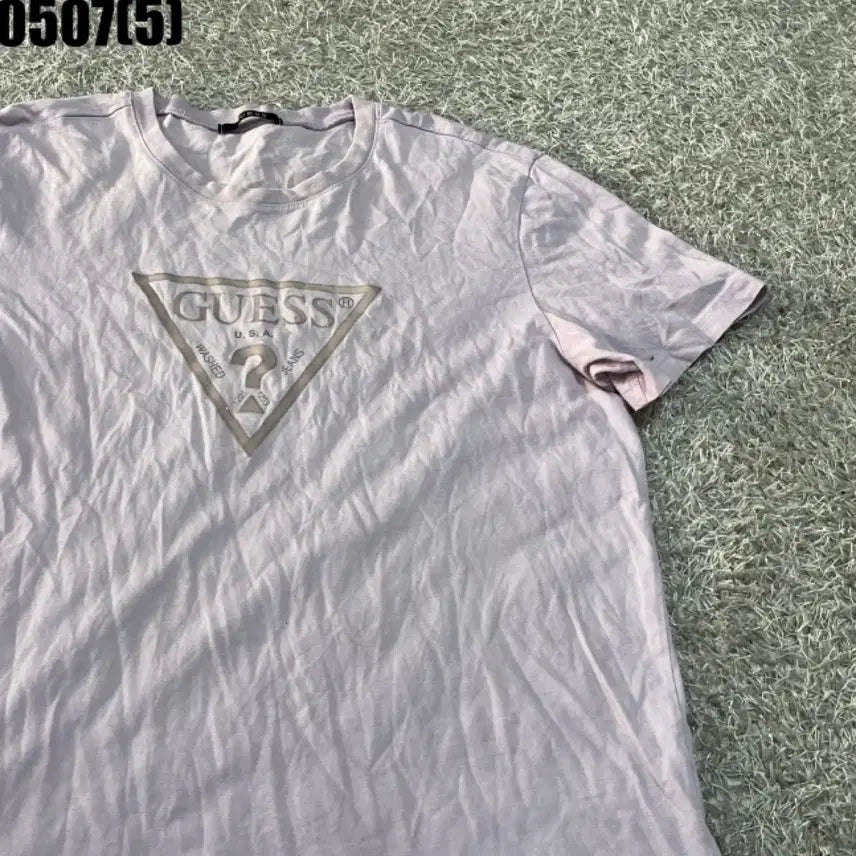 [BUNJANG] Guess Triangles Logo Short Sleeve T-Shirt / 게스 삼각 로고 반팔 티셔츠 연보라