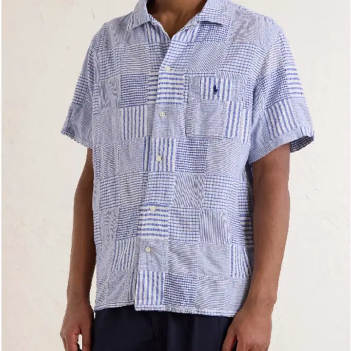 [BUNJANG] Polo Ralph Lauren Seersucker Patchwork Shirt / 폴로 시어서커 패치워크 셔츠