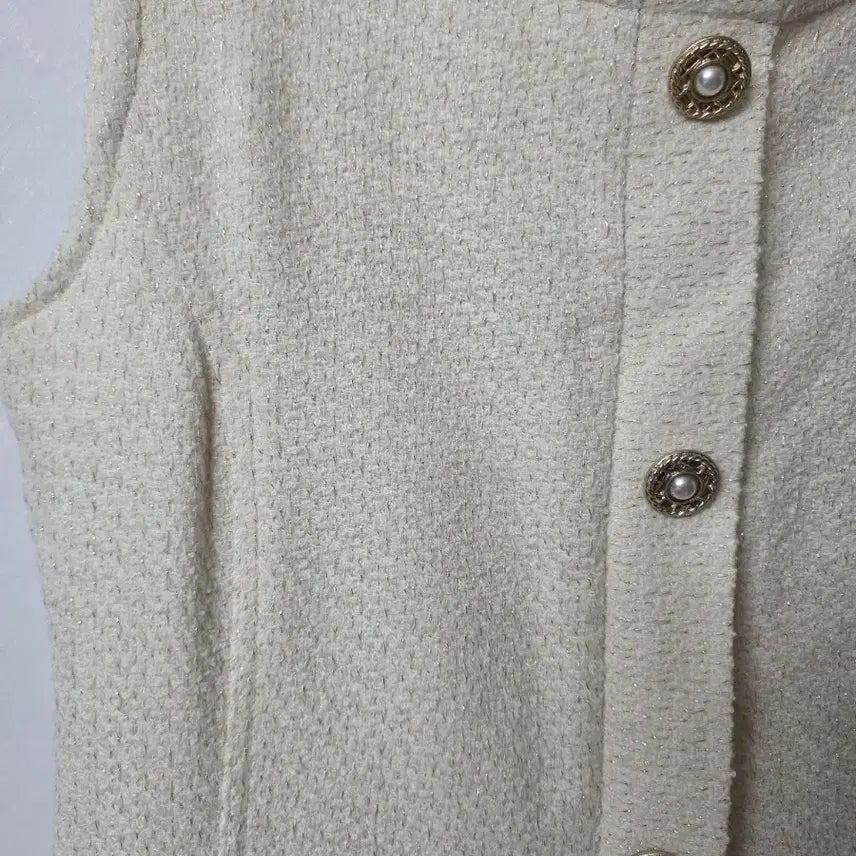 [BUNJANG] Ivory Tweed Sleeveless Dress with Button Detail / 아이보리 트위드 버튼 민소매 원피스