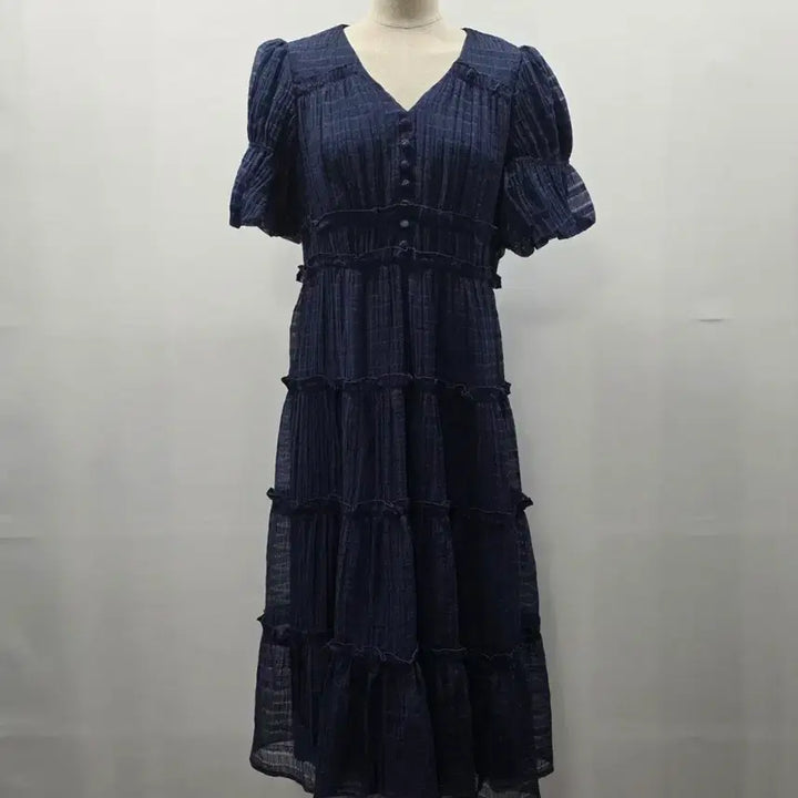 [BUNJANG] KUOSE Puff Sleeve Ruffle Long Dress Navy L / 1342 KUOSE 퍼프소매 캉캉 롱원피스 네이비 L사이즈 여리핏