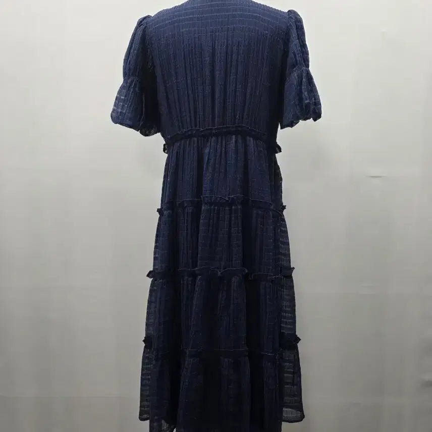 [BUNJANG] KUOSE Puff Sleeve Ruffle Long Dress Navy L / 1342 KUOSE 퍼프소매 캉캉 롱원피스 네이비 L사이즈 여리핏