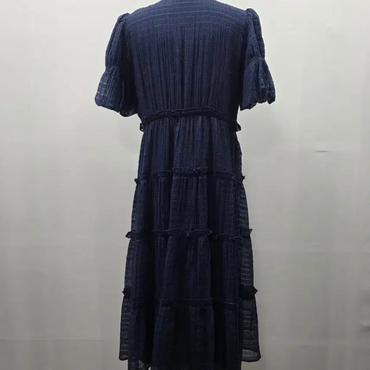 [BUNJANG] KUOSE Puff Sleeve Ruffle Long Dress Navy L / 1342 KUOSE 퍼프소매 캉캉 롱원피스 네이비 L사이즈 여리핏
