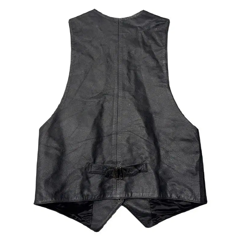 [BUNJANG] Vintage Black Genuine Leather Vest 95 / 빈티지 블랙 소가죽 양장 조끼 95