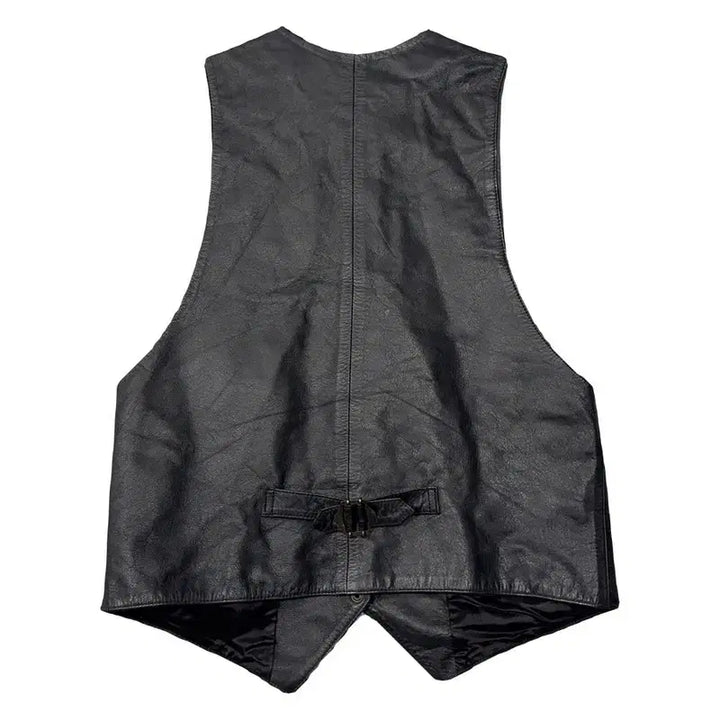 [BUNJANG] Vintage Black Genuine Leather Vest 95 / 빈티지 블랙 소가죽 양장 조끼 95
