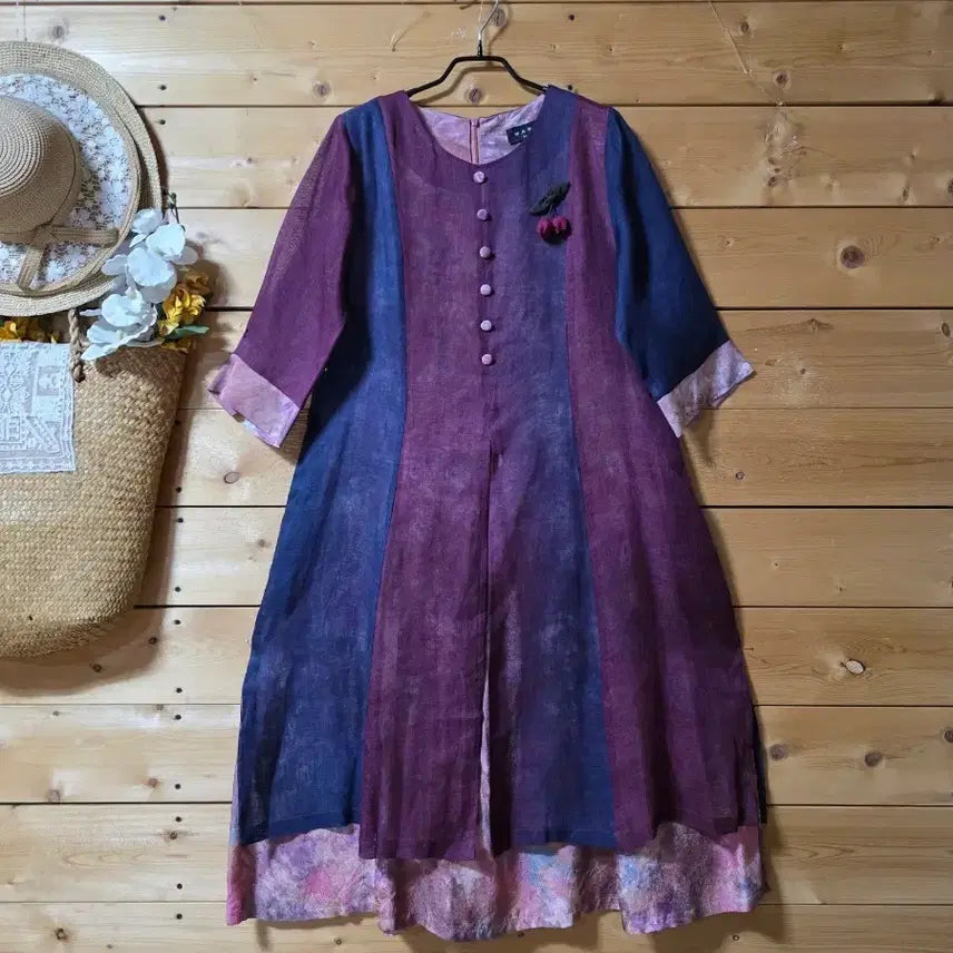 [BUNJANG] Mixed-Tone Rayon Double Fit Dress (Corsage for Styling) / 배색인견이중원핏. (코사지 코디용입니다