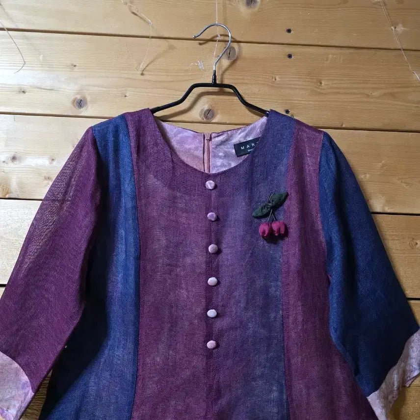 [BUNJANG] Mixed-Tone Rayon Double Fit Dress (Corsage for Styling) / 배색인견이중원핏. (코사지 코디용입니다