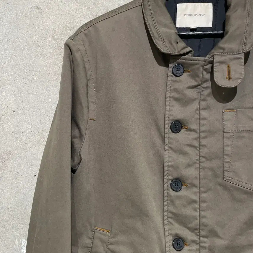 [BUNJANG] Pierre Balmain Khaki Single Pocket Button Quilted Jacket / 피에르 발망 카키 싱글 포켓 버튼 누빔 자켓