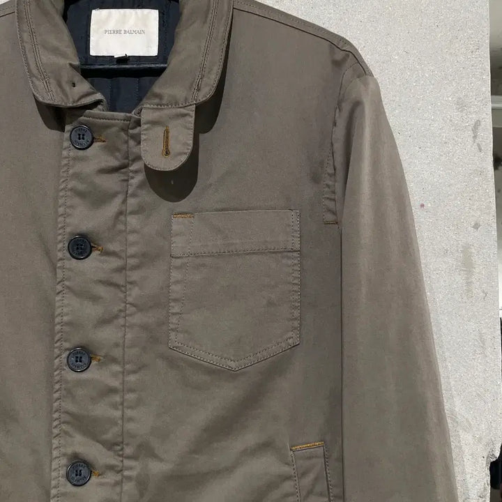 [BUNJANG] Pierre Balmain Khaki Single Pocket Button Quilted Jacket / 피에르 발망 카키 싱글 포켓 버튼 누빔 자켓