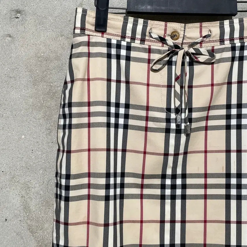 [BUNJANG] Burberry Light Beige Nova Check String Midi Skirt Size 8 / 버버리 라이트 베이지 노바체크 스트링 미디스커트