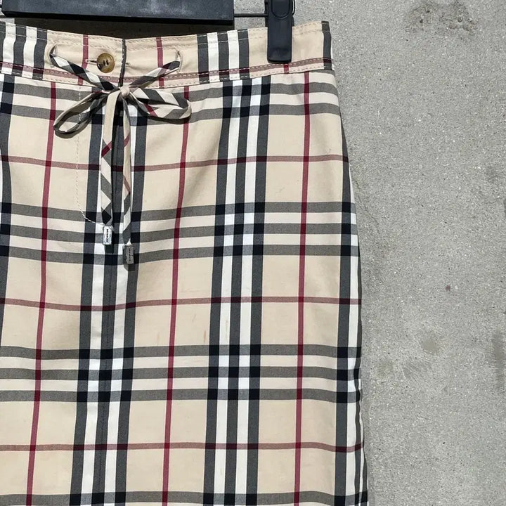 [BUNJANG] Burberry Light Beige Nova Check String Midi Skirt Size 8 / 버버리 라이트 베이지 노바체크 스트링 미디스커트