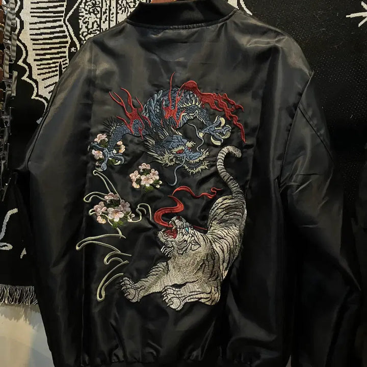 [BUNJANG] NO.9 Vintage Blue Dragon Embroidered Sukajan Jacket Black XL / [NO.9] 빈티지 청룡 자수 스카쟌 블랙
