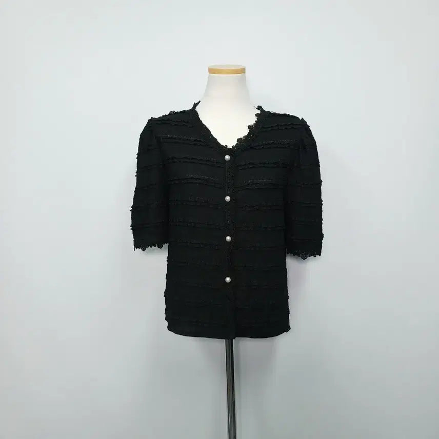 [BUNJANG] Casual Pearl Cropped Short Sleeve Cardigan Lace / 캐주얼 진주 크롭 반팔 가디건 레이스 55