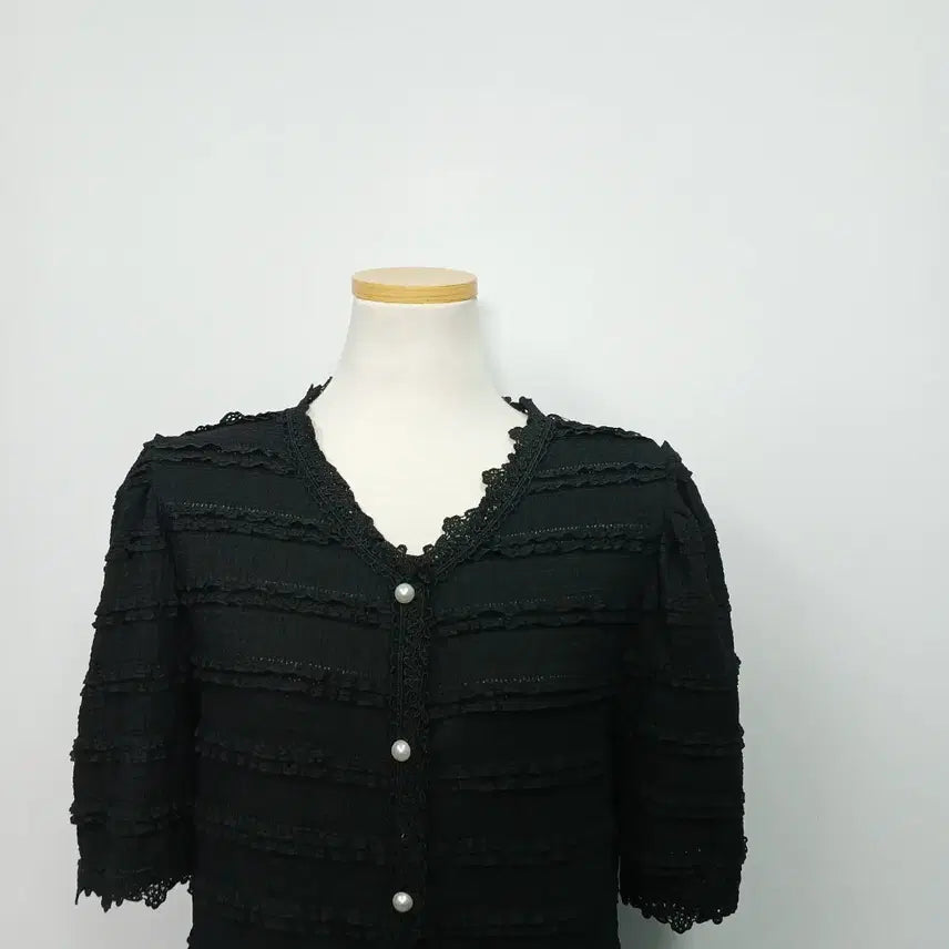 [BUNJANG] Casual Pearl Cropped Short Sleeve Cardigan Lace / 캐주얼 진주 크롭 반팔 가디건 레이스 55