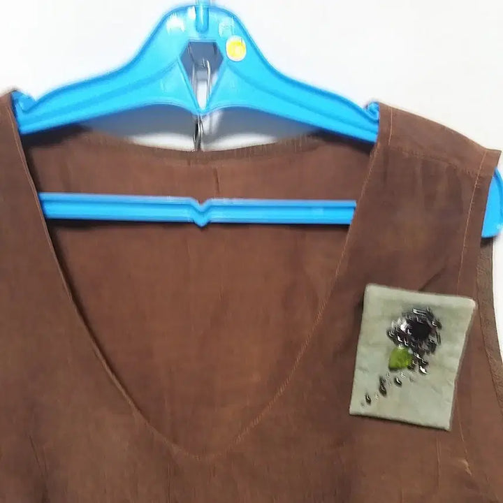 [BUNJANG] Brown Rayon Vest with Patch / ㅎ247 인견베스트