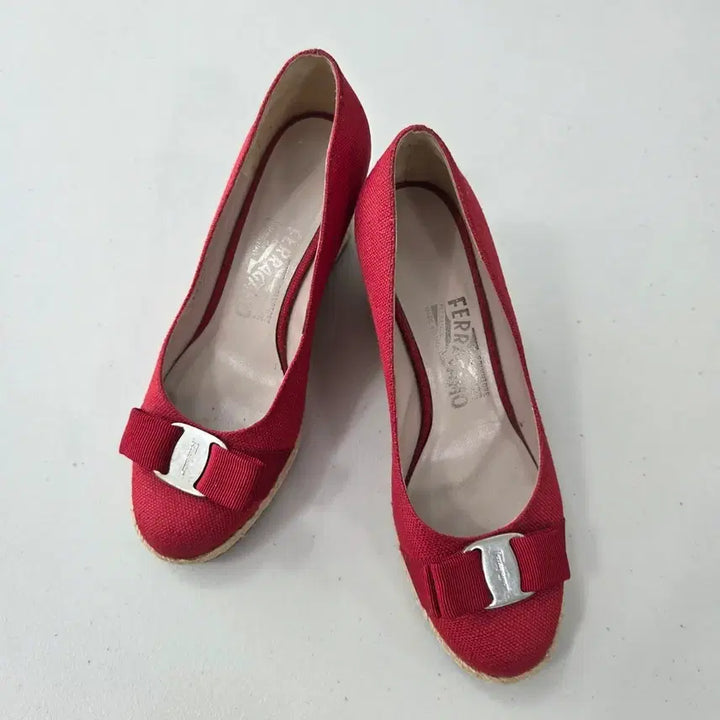 [BUNJANG] Ferragamo Ribbon Wedge Heels Red / 정품 페라가모 FERRAGAMO 리본 레드 웨지힐