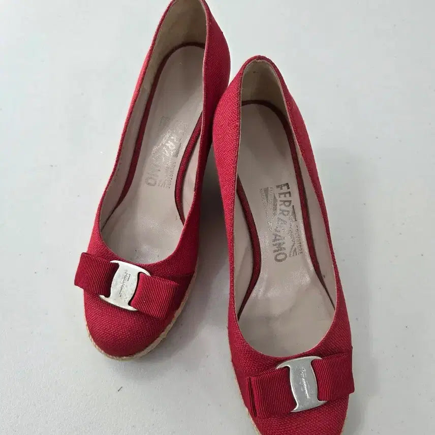 [BUNJANG] Ferragamo Ribbon Wedge Heels Red / 정품 페라가모 FERRAGAMO 리본 레드 웨지힐