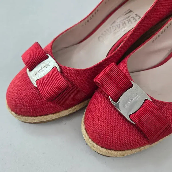 [BUNJANG] Ferragamo Ribbon Wedge Heels Red / 정품 페라가모 FERRAGAMO 리본 레드 웨지힐