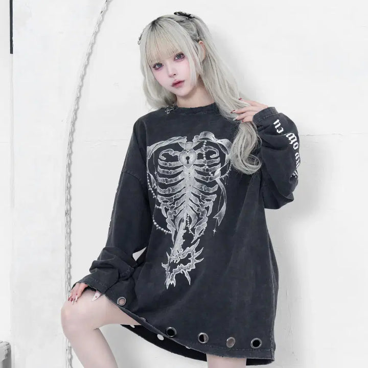 [BUNJANG] Lafary Eyelet Long T-shirt / Lafary 라파리 mine 아일렛 롱 티셔츠