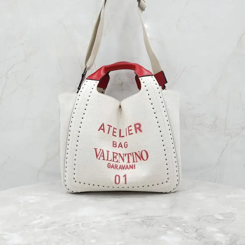 [BUNJANG] Valentino Garavani Atelier Canvas Tote Shoulder Bag / 발렌티노 가라바니 아뜰리에 캔버스 토트 숄더백