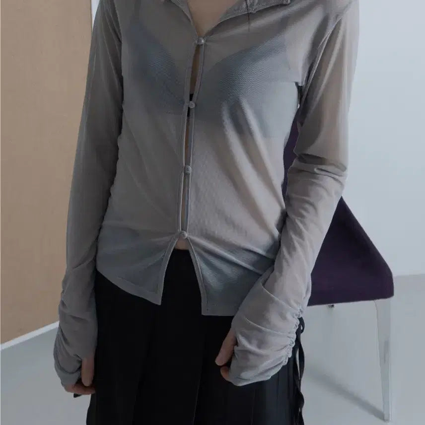 [SOLD OUT] (오늘만 판매)우화 WRINKLE MESH CARDIGAN grey