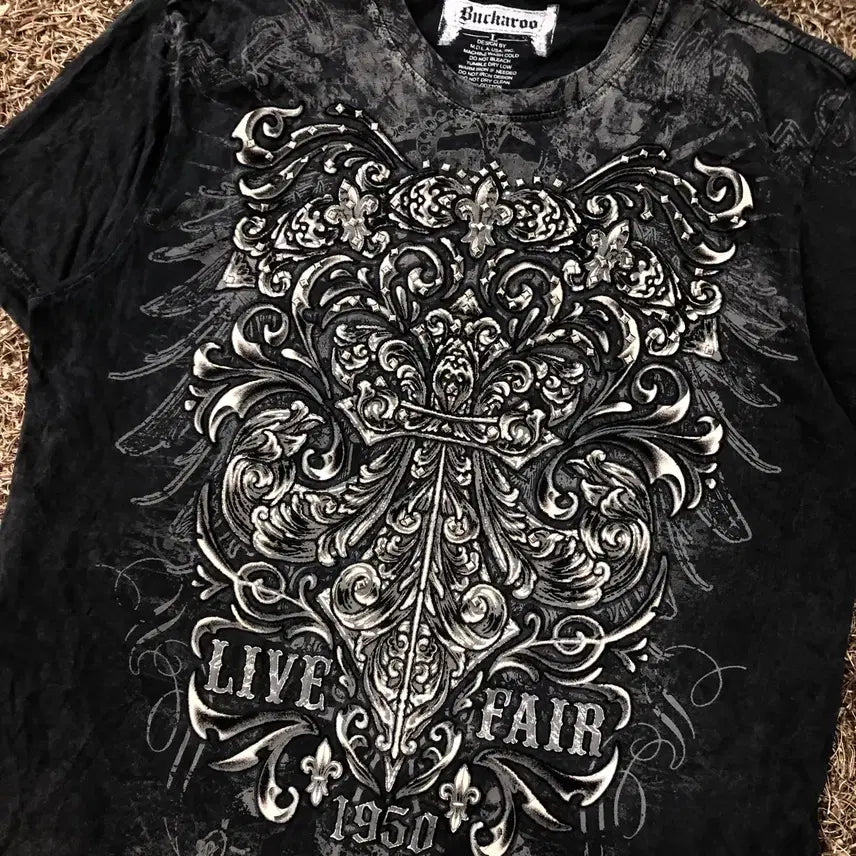 [BUNJANG] L.Buckeroo Y2K Oriental Punk Short Sleeve T-Shirt / L 버커루 Y2K 오리엔탈 펑크 반팔 티셔츠