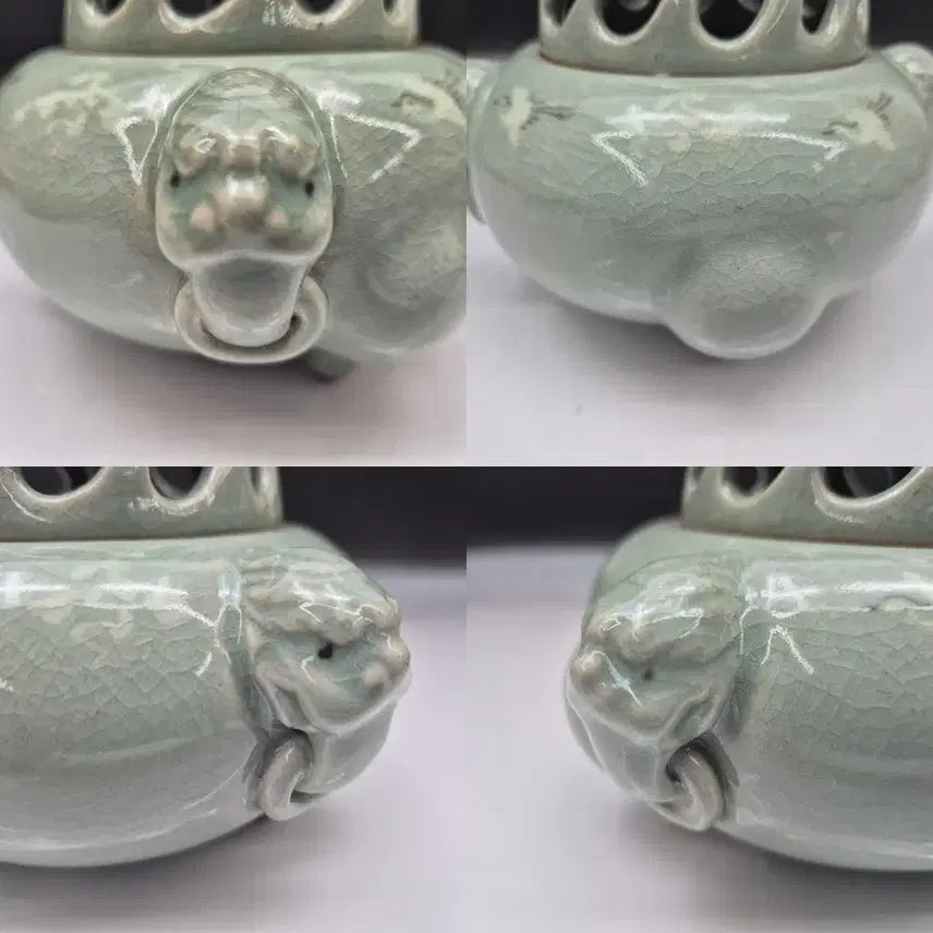 [BUNJANG] Haegang Yoo Geun-hyung Celadon Crane and Cloud Incense Burner / 해강 유근형선생- 청자 운학문 삼족 향로/
